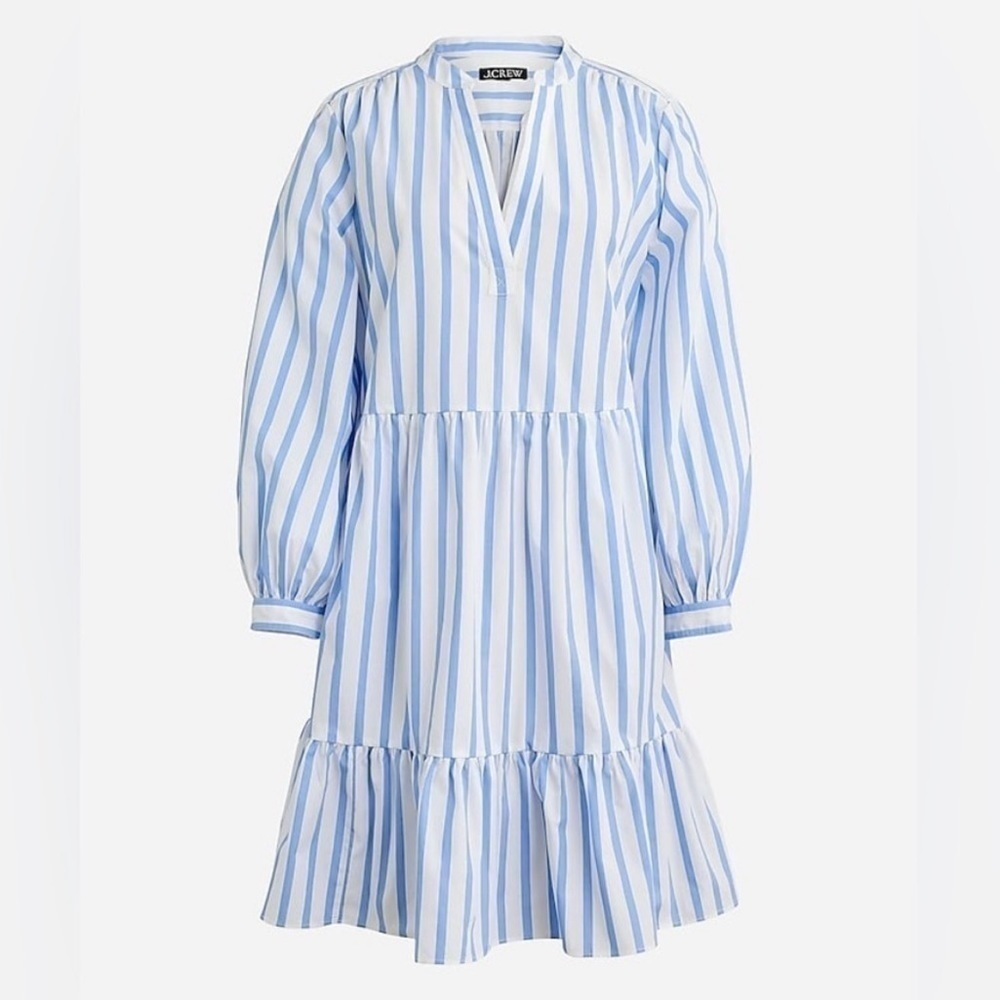 J. Crew Tall Tiered cotton poplin mini dress BP853 Barrie stripe XS XST